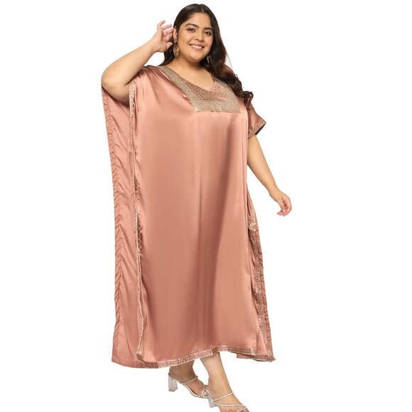 Gypsie Blu Caftan Dresses for Women Plus Size Satin Sequences Dress Stylish Maxi - Picture 5 of 8